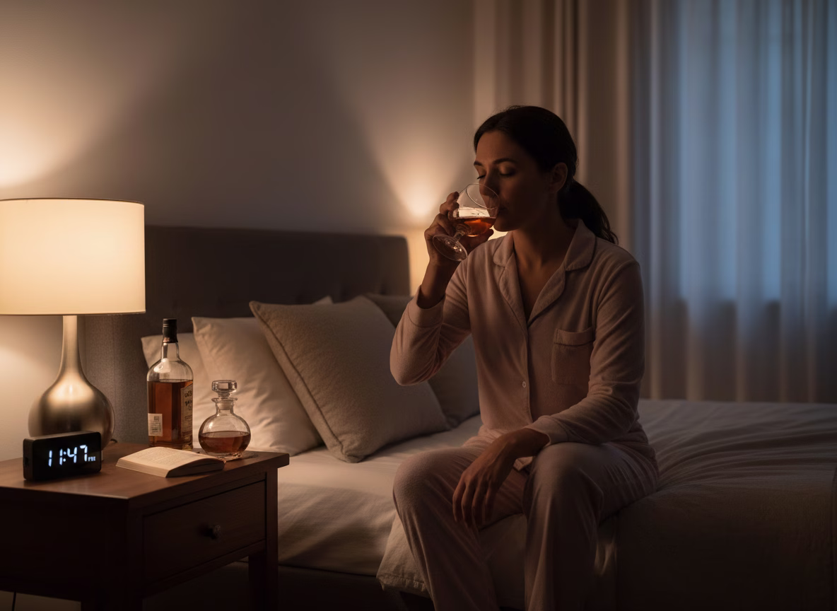 Firefly_Gemini Flash_picture of a person drinking alcohol before bed 230149 - Alaska Sleep Clinic - Alaska Sleep Clinic